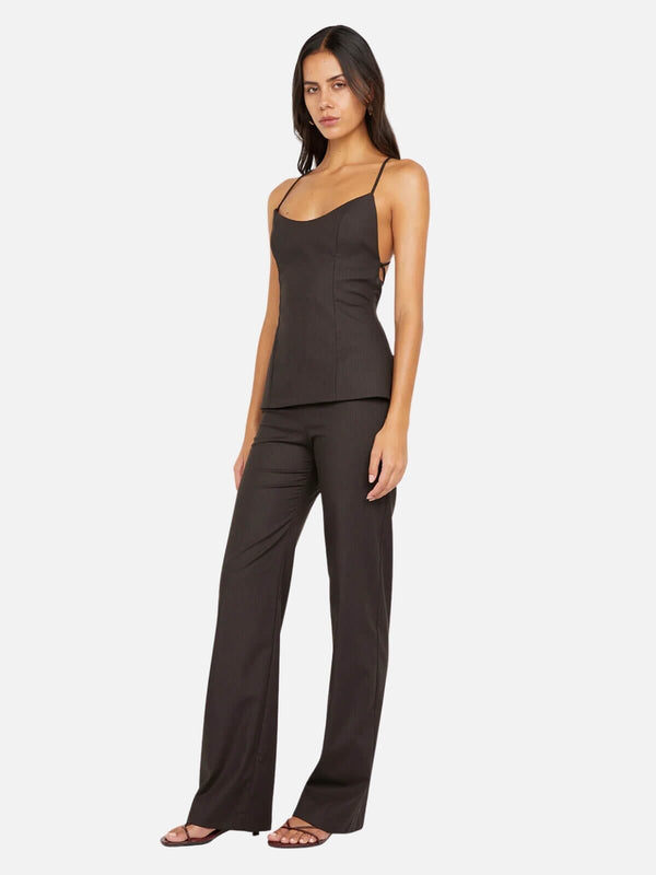 Perlu Ingrid Tie Top - Choc Pinstripe