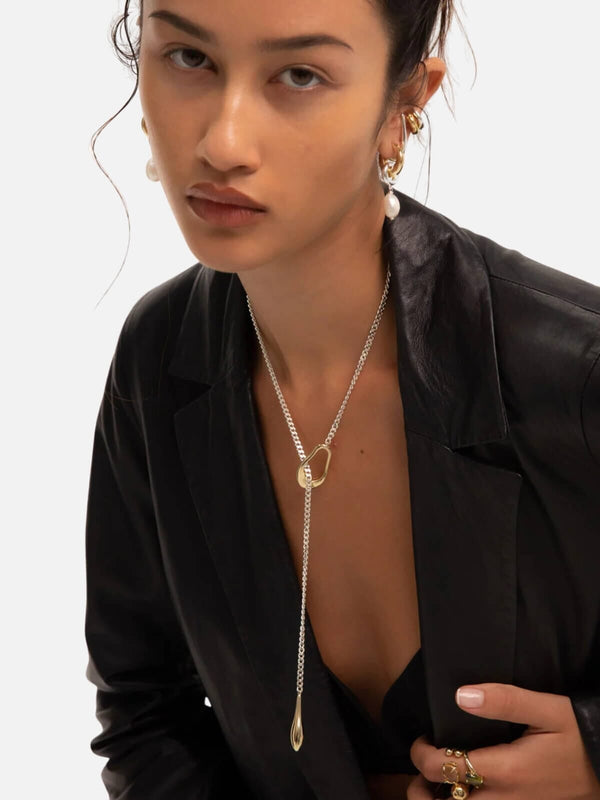 Perlu Lariat Organic Necklace: Mixed Metals