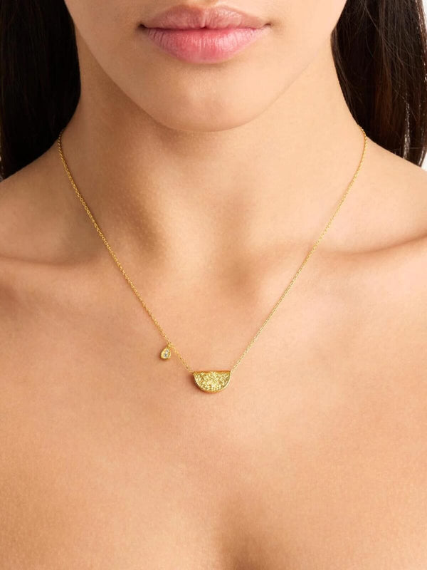 Perlu Lotus Birthstone Necklace - April | Topaz - Gold