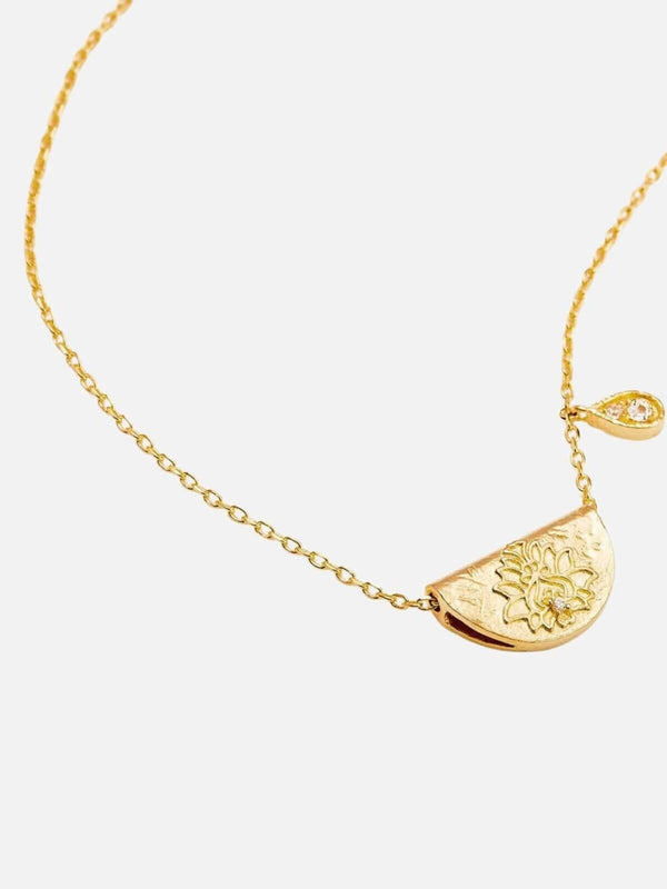 perlu Lotus Birthstone Necklace - April | Topaz - Gold