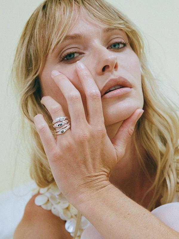 Perlu Mali Ring Set - White Gold/Clear