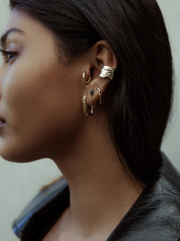 Perlu Marquise Chain Studs: 18K Gold Plating + Onyx