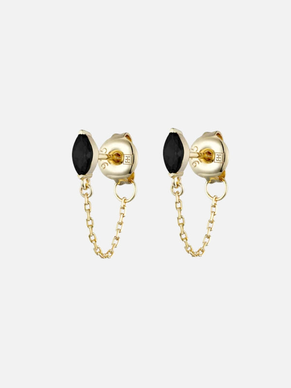 perlu Marquise Chain Studs: 18K Gold Plating + Onyx