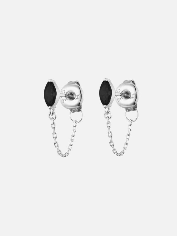 perlu Marquise Chain Studs: Silver + Onyx