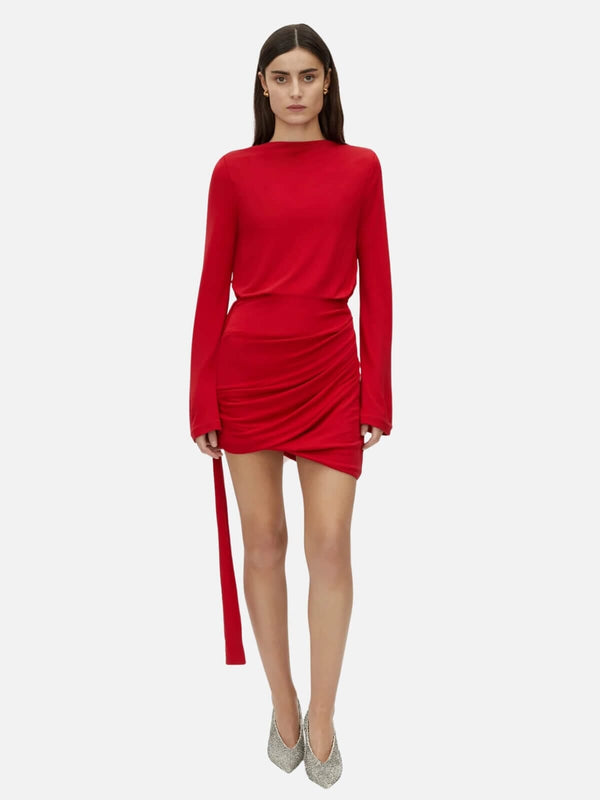 perlu Paloma Long Sleeve Mini Dress - Scarlet