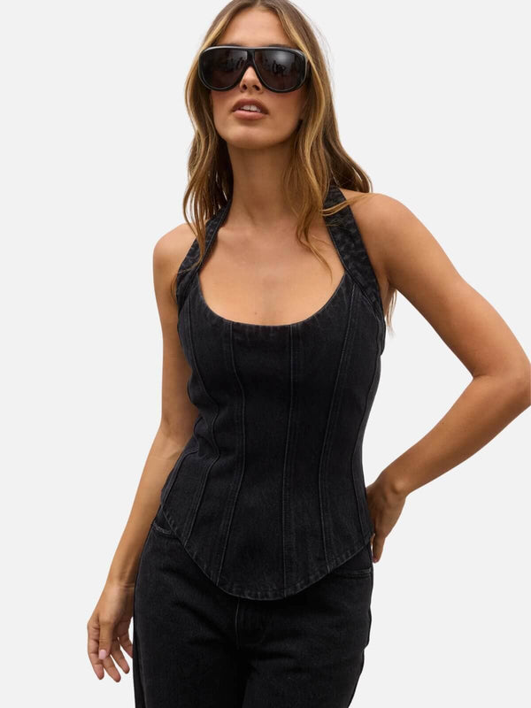 Perlu Sabine Denim Corset - Backstage Black