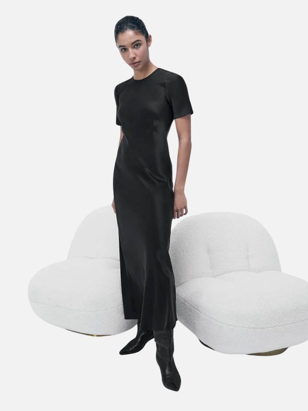 Perlu Short Sleeve Bias Dress - Black