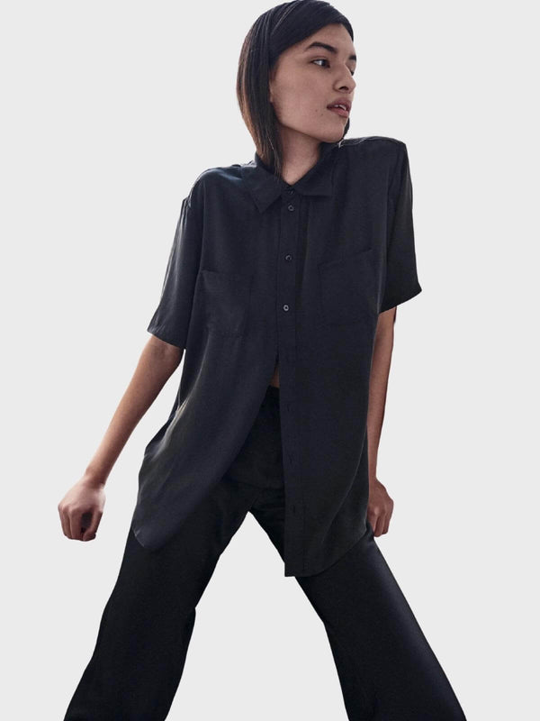 Perlu Short Sleeve Boyfriend Shirt - Black
