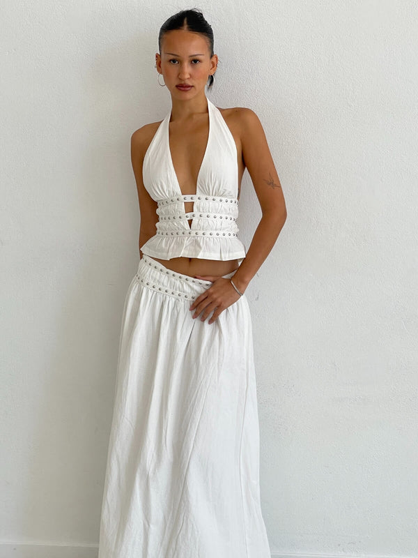 Perlu Tabby Studded Midi Skirt - Ivory