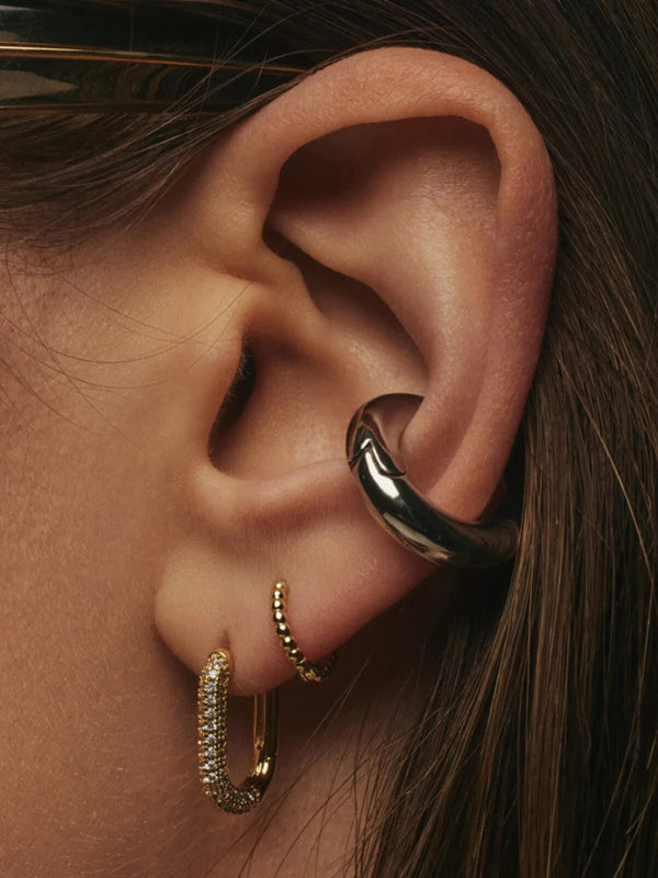 Perlu The Pave Chain Link Huggies - Gold