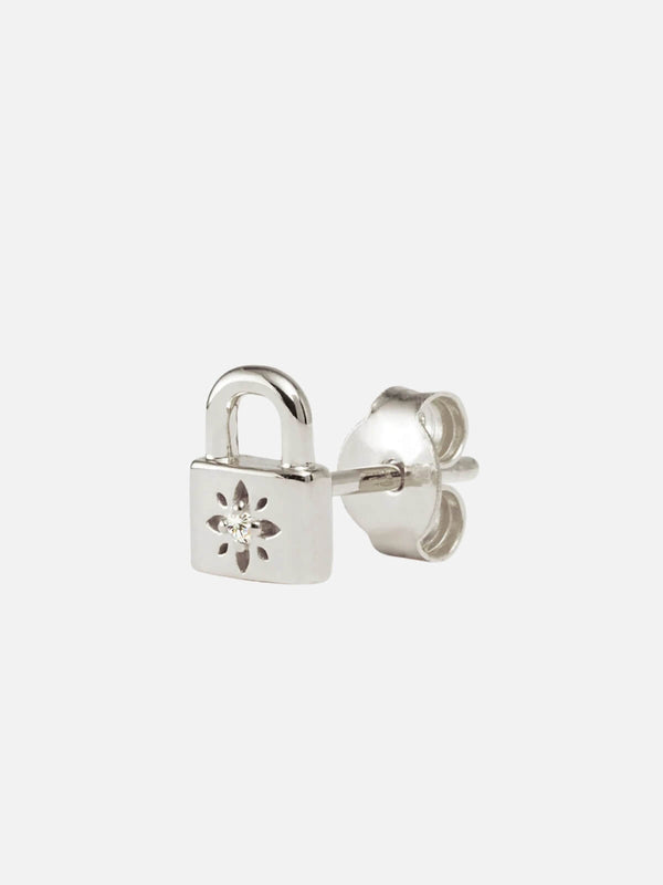 Perlu Sterling Silver Crystal Lotus Padlock Stud Earrings