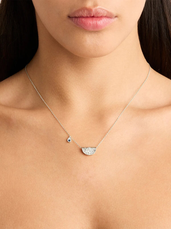Perlu Sterling Silver Lotus Birthstone Necklace - December | Blue Topaz