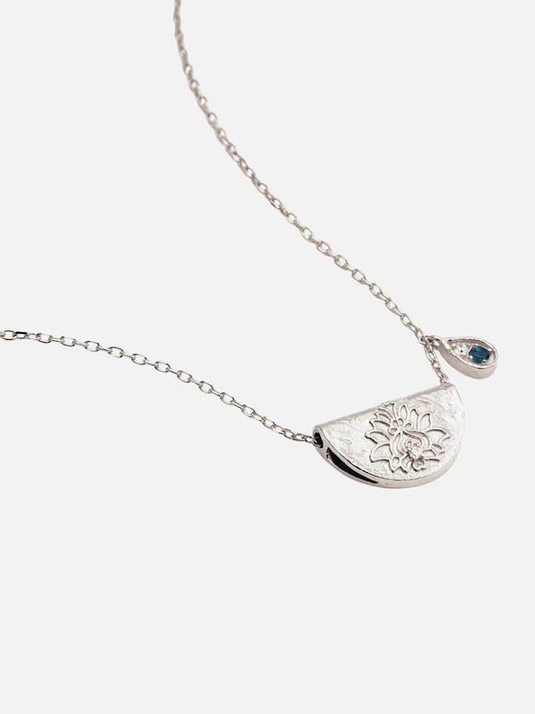 perlu Sterling Silver Lotus Birthstone Necklace - December | Blue Topaz