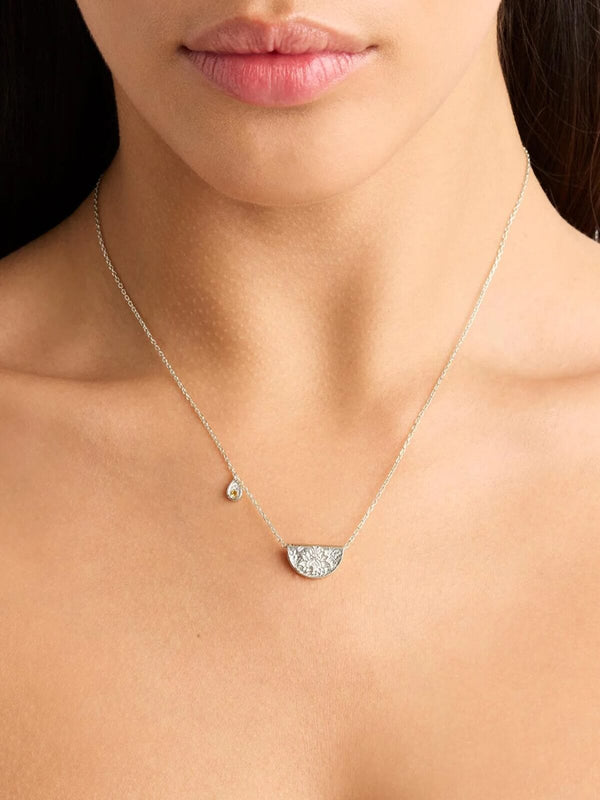 Perlu Sterling Silver Lotus Birthstone Necklace - November | Citrine