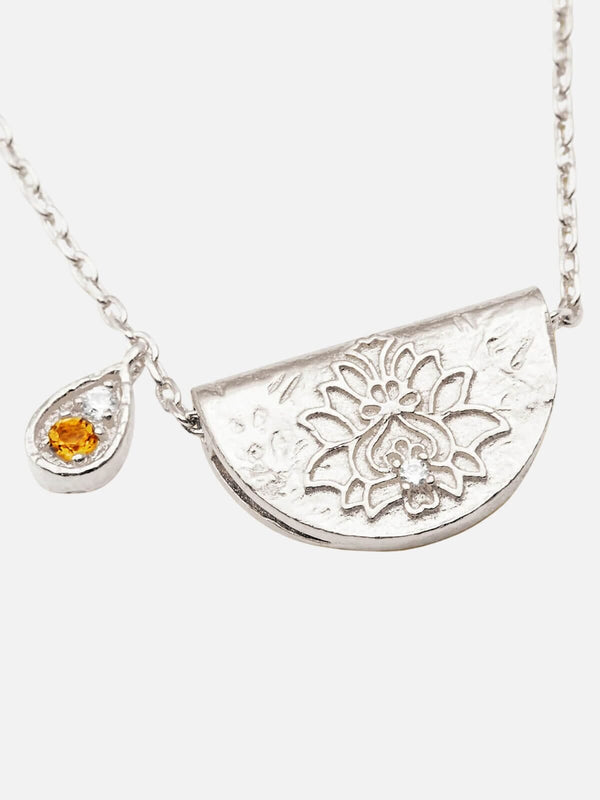 Perlu Sterling Silver Lotus Birthstone Necklace - November | Citrine