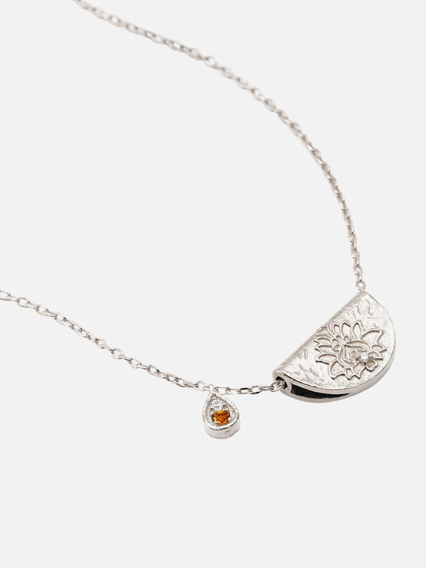 perlu Sterling Silver Lotus Birthstone Necklace - November | Citrine