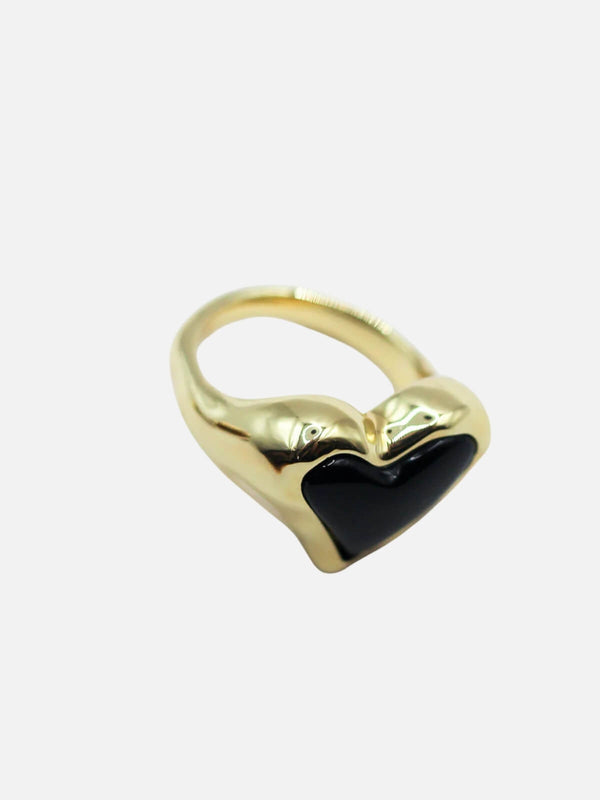 Perlu Whitney Heart Signet Ring: Brass + 18K Gold + Onyx