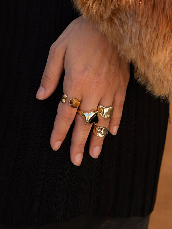 Perlu Whitney Heart Signet Ring: Brass + 18K Gold + Onyx