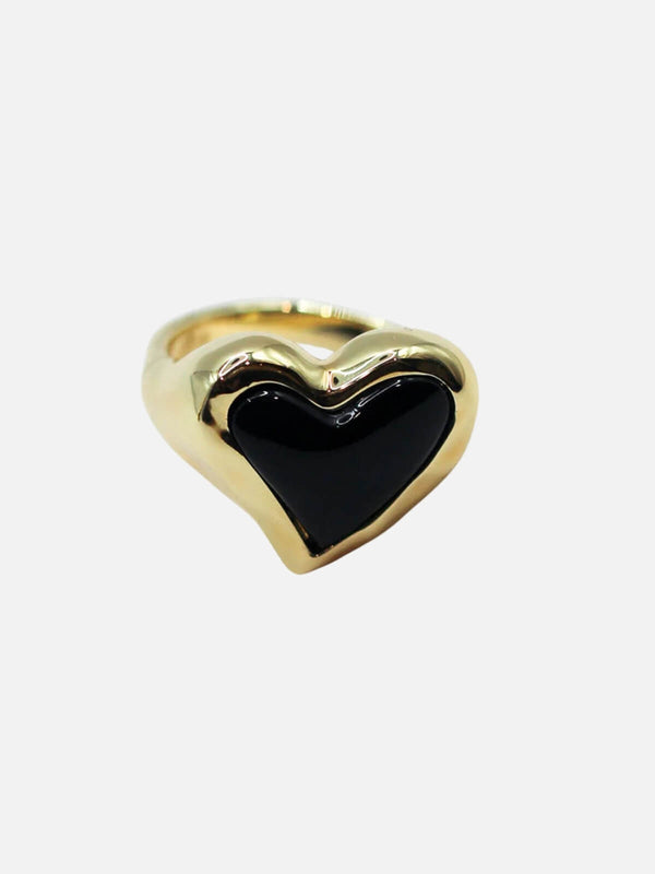 perlu Whitney Heart Signet Ring: Brass + 18K Gold + Onyx