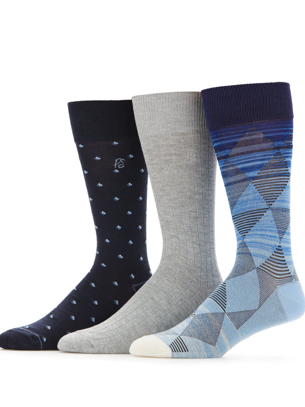Perry Ellis 3-Pack Bamboo Patterned Socks Med Assrt
