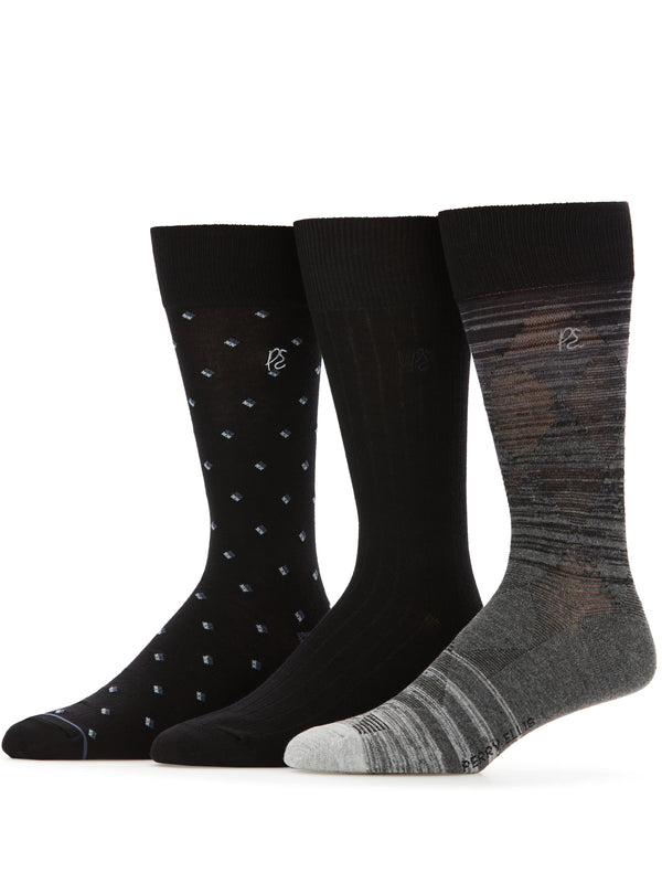 perry ellis 3-Pack Bamboo Patterned Socks Med Assrt