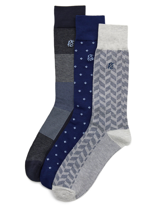 Perry Ellis 3 Pack Herringbone Logo Socks Dark Blue