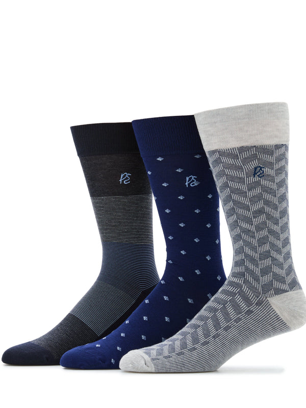perry ellis 3 Pack Herringbone Logo Socks Dark Blue