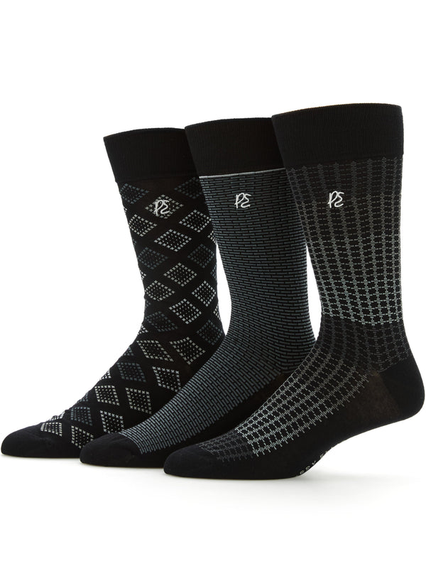 Perry Ellis 3-Pack Patterned Crew Socks Dark Sapphire