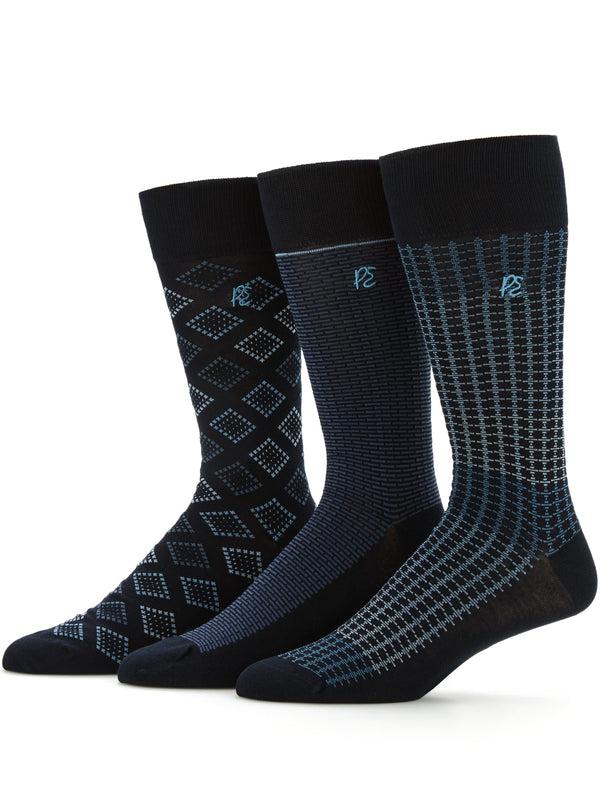 perry ellis 3-Pack Patterned Crew Socks Dark Sapphire