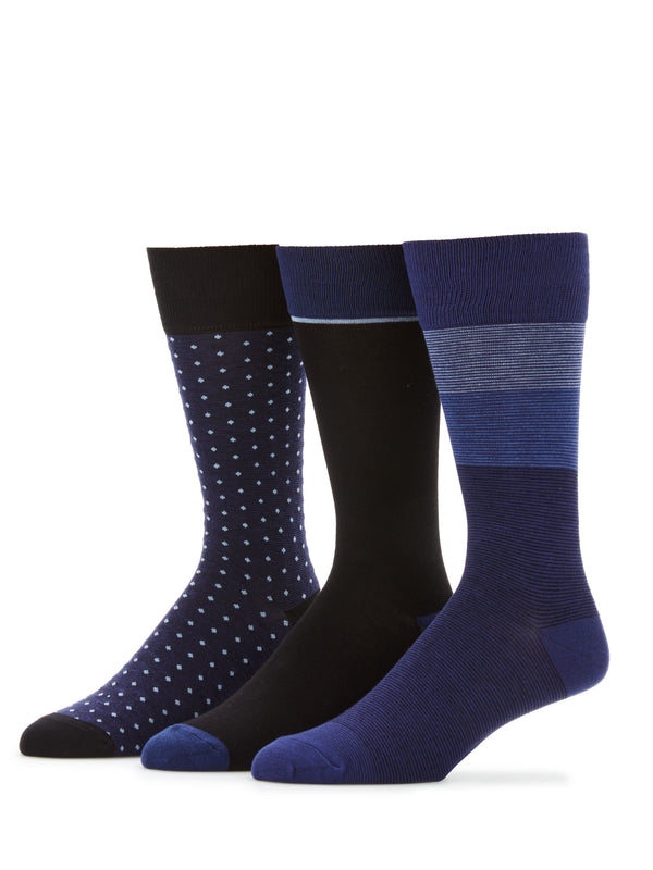 Perry Ellis 3- Pack Soft Luxury Stripe Color Block Socks Black