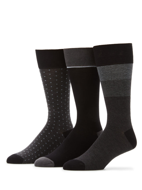 perry ellis 3- Pack Soft Luxury Stripe Color Block Socks Black