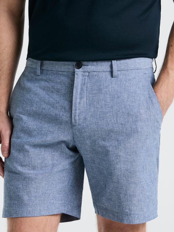 Perry Ellis 8" Flat Front Linen Cotton Short Bay Blue