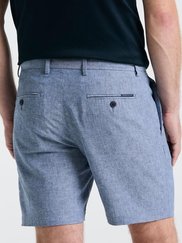 Perry Ellis 8" Flat Front Linen Cotton Short Bay Blue