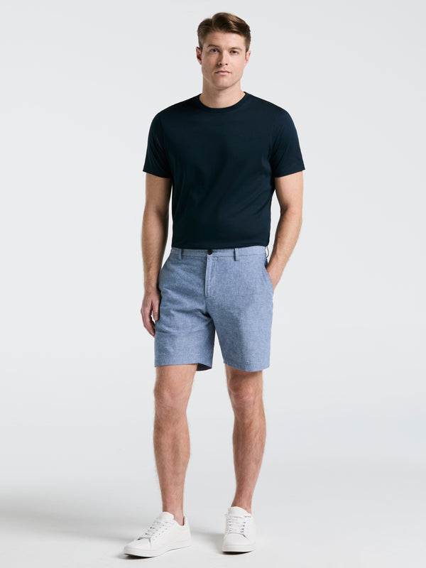 perry ellis 8" Flat Front Linen Cotton Short Bay Blue