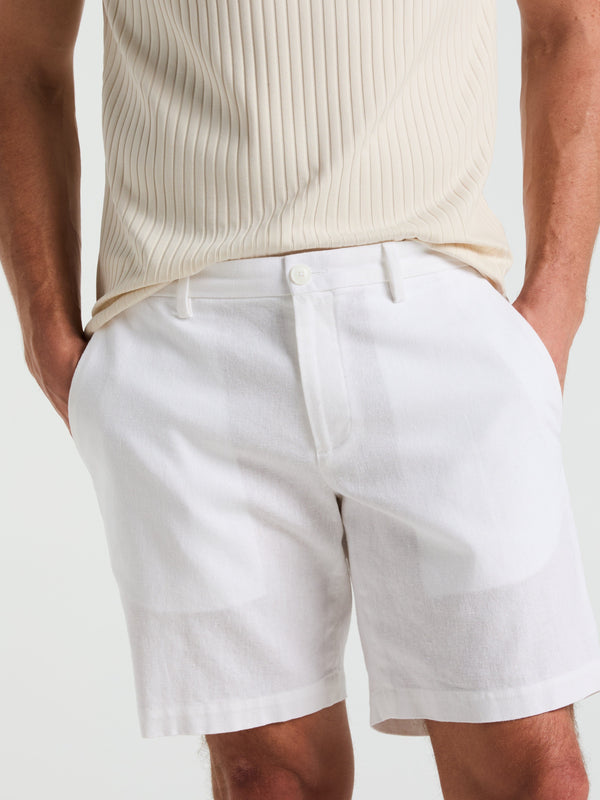 Perry Ellis 8" Flat Front Linen Cotton Short Bright White