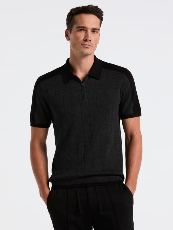 perry ellis Color Block Sweater Polo Dark Black Htr