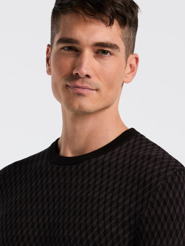 Perry Ellis Cotton Blend Geo Jacquard Crew Neck Sweater Black