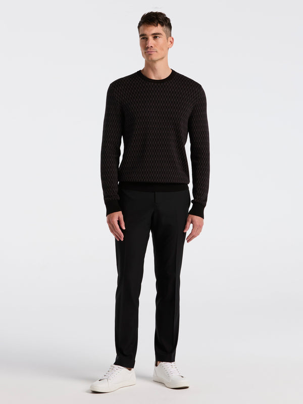 Perry Ellis Cotton Blend Geo Jacquard Crew Neck Sweater Black