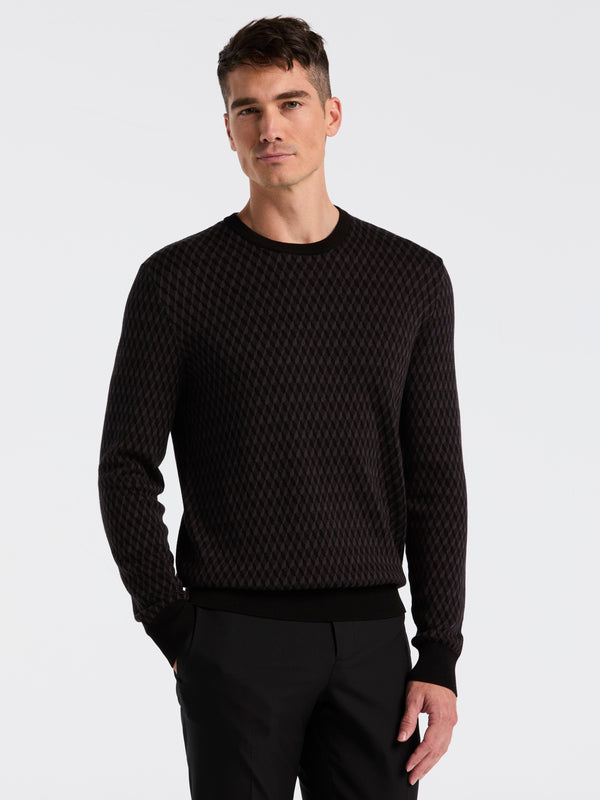 perry ellis Cotton Blend Geo Jacquard Crew Neck Sweater Black