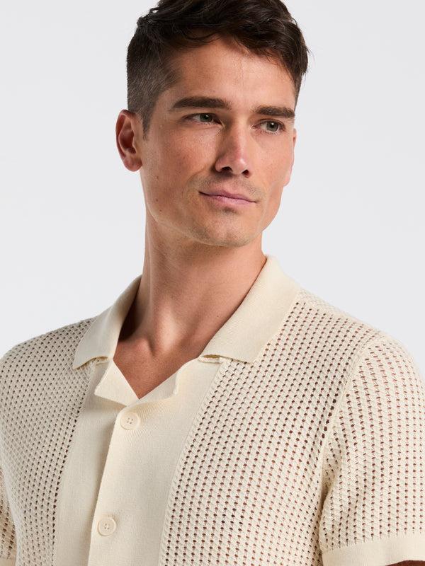 Perry Ellis Cotton Jacquard Open Stitch Button Front Sweater Birch