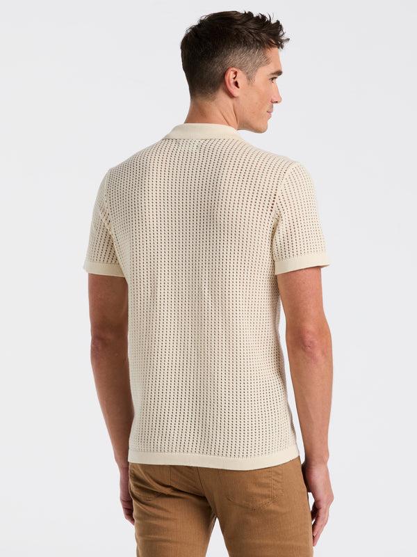 Perry Ellis Cotton Jacquard Open Stitch Button Front Sweater Birch