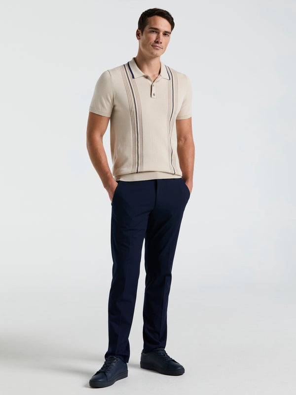 Perry Ellis Cotton Mesh Vertical Stripe Print Button Polo Moonstruck