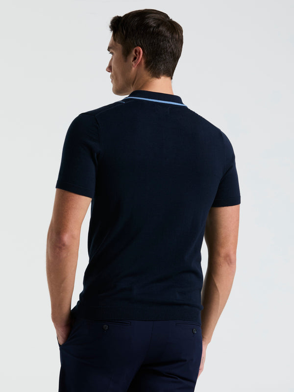 Perry Ellis Cotton Mesh Vertical Stripe Print Button Polo Moonstruck