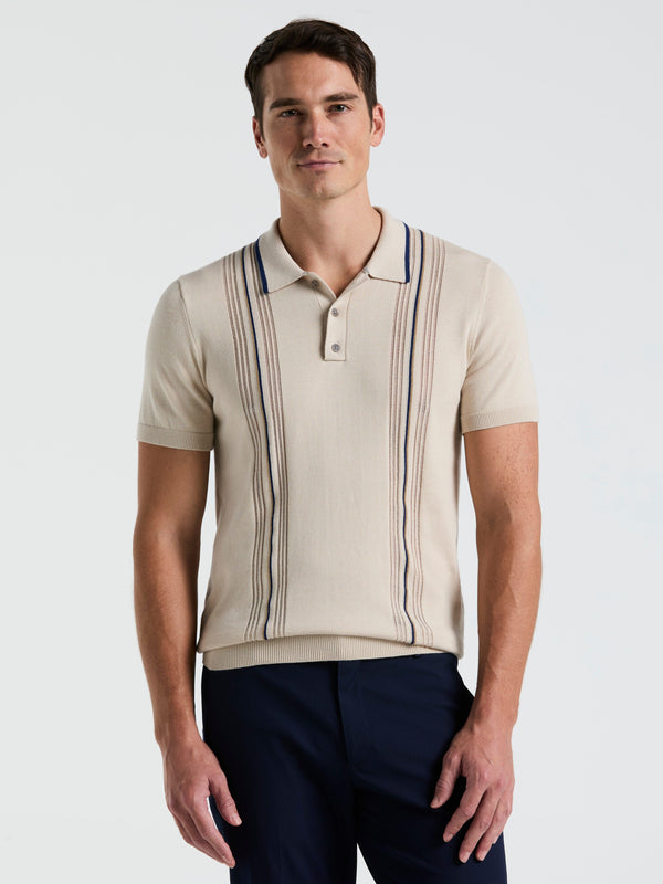 perry ellis Cotton Mesh Vertical Stripe Print Button Polo Moonstruck