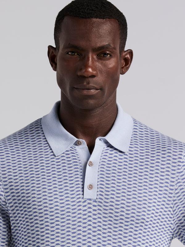 Perry Ellis Cotton Modal Geo Polo Sweater Kentucky Blue