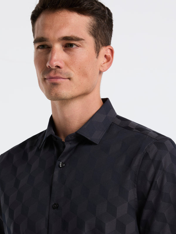 Perry Ellis Cube Geo Jacquard Print Shirt Dark Sapphire