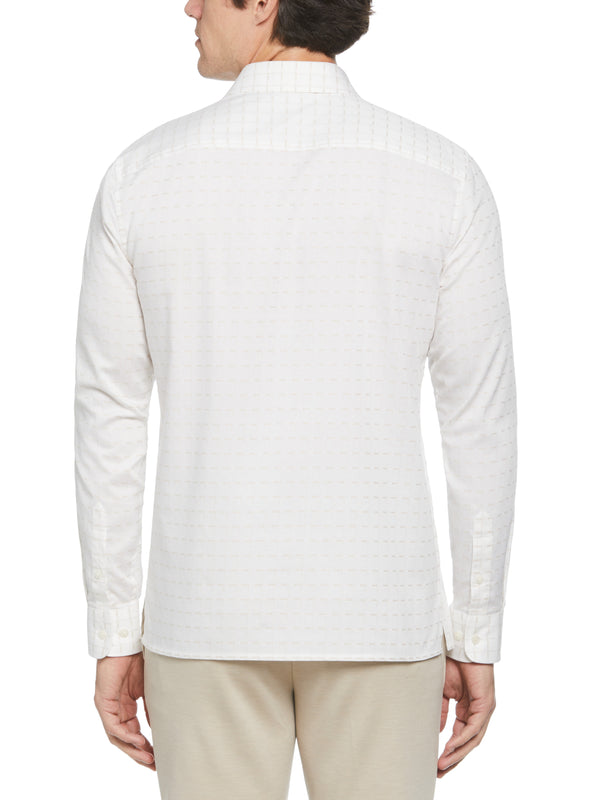 Perry Ellis Dobby Perry Print Plaid Shirt Bright White