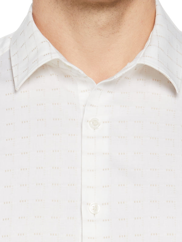 Perry Ellis Dobby Perry Print Plaid Shirt Bright White
