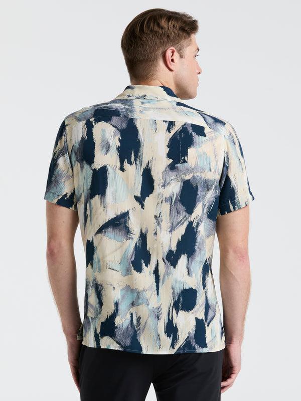 Perry Ellis EcoVero™ Abstract Print Camp Collar Shirt Blue Mirage