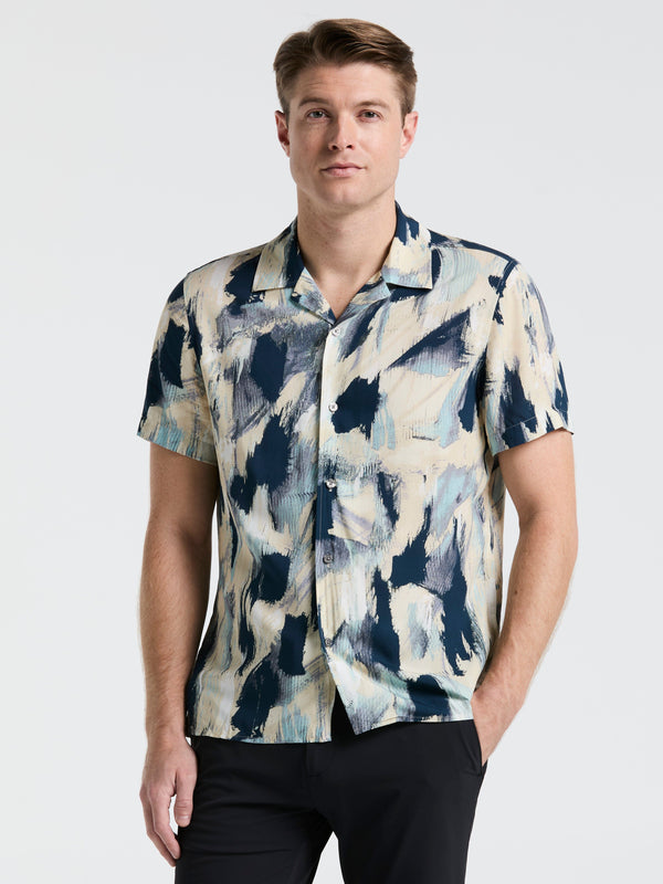 perry ellis EcoVero™ Abstract Print Camp Collar Shirt Blue Mirage